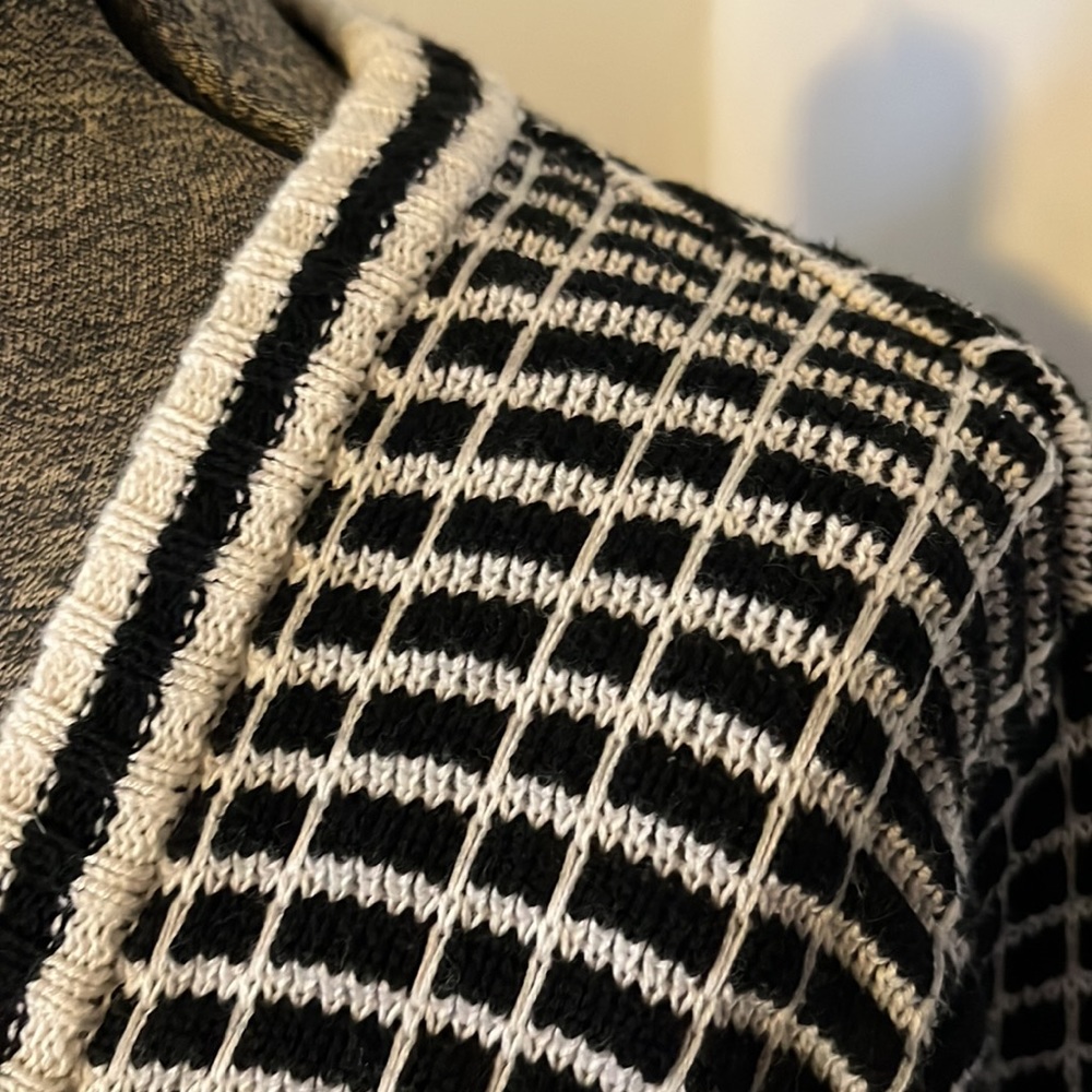 Forever 21 Black and White Check Stripe Chunky Grandpa Cardigan size XL - Picture 6 of 11